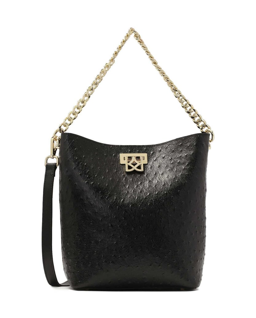 Kazar-Handtasche-aus-geprägtem-Leder-mit-Straußenmuster-schwarz