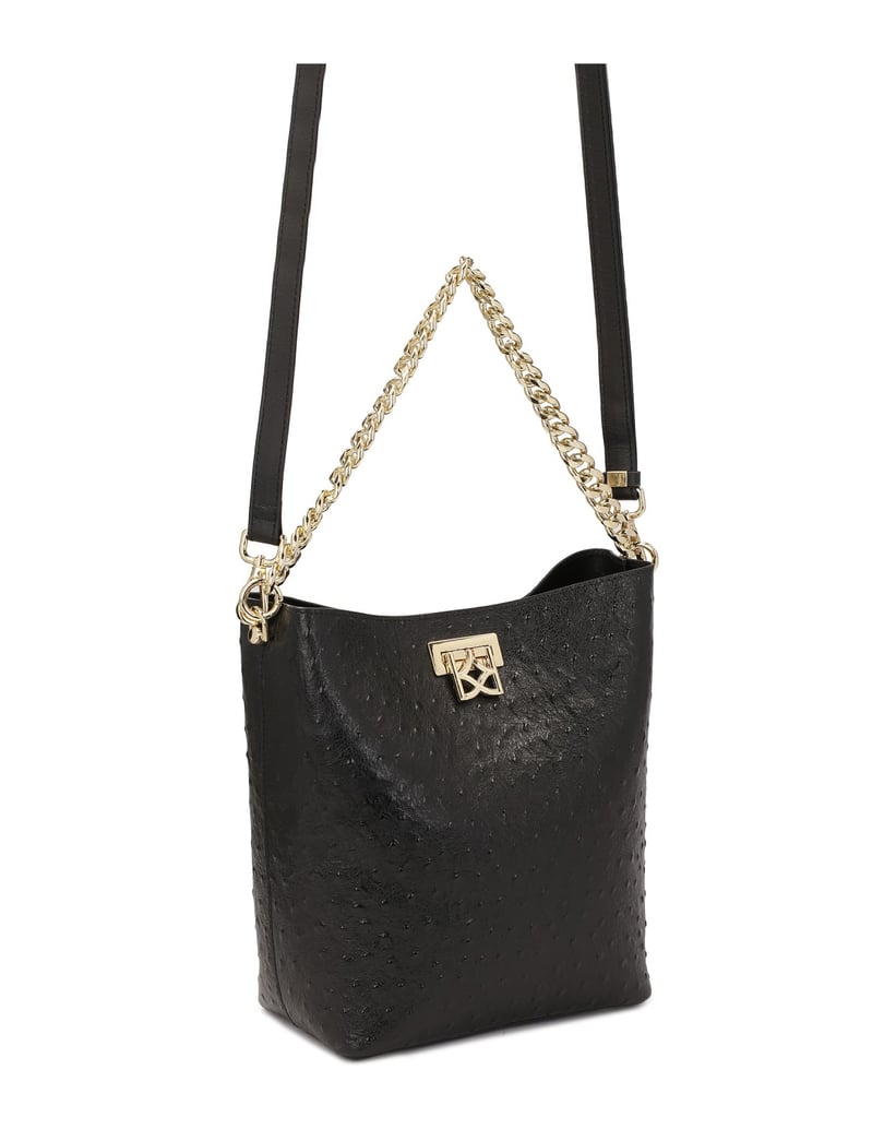 Kazar-Handtasche-aus-geprägtem-Leder-mit-Straußenmuster-schwarz