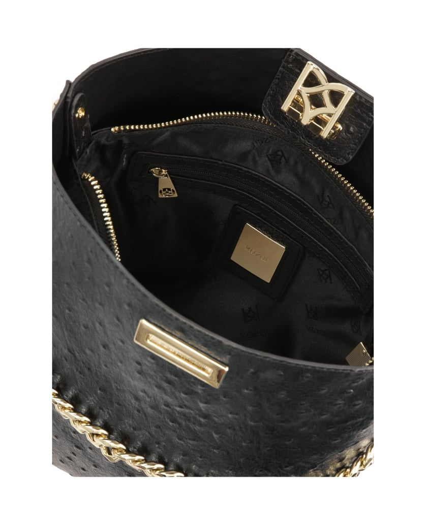 Kazar-Handtasche-aus-geprägtem-Leder-mit-Straußenmuster-schwarz