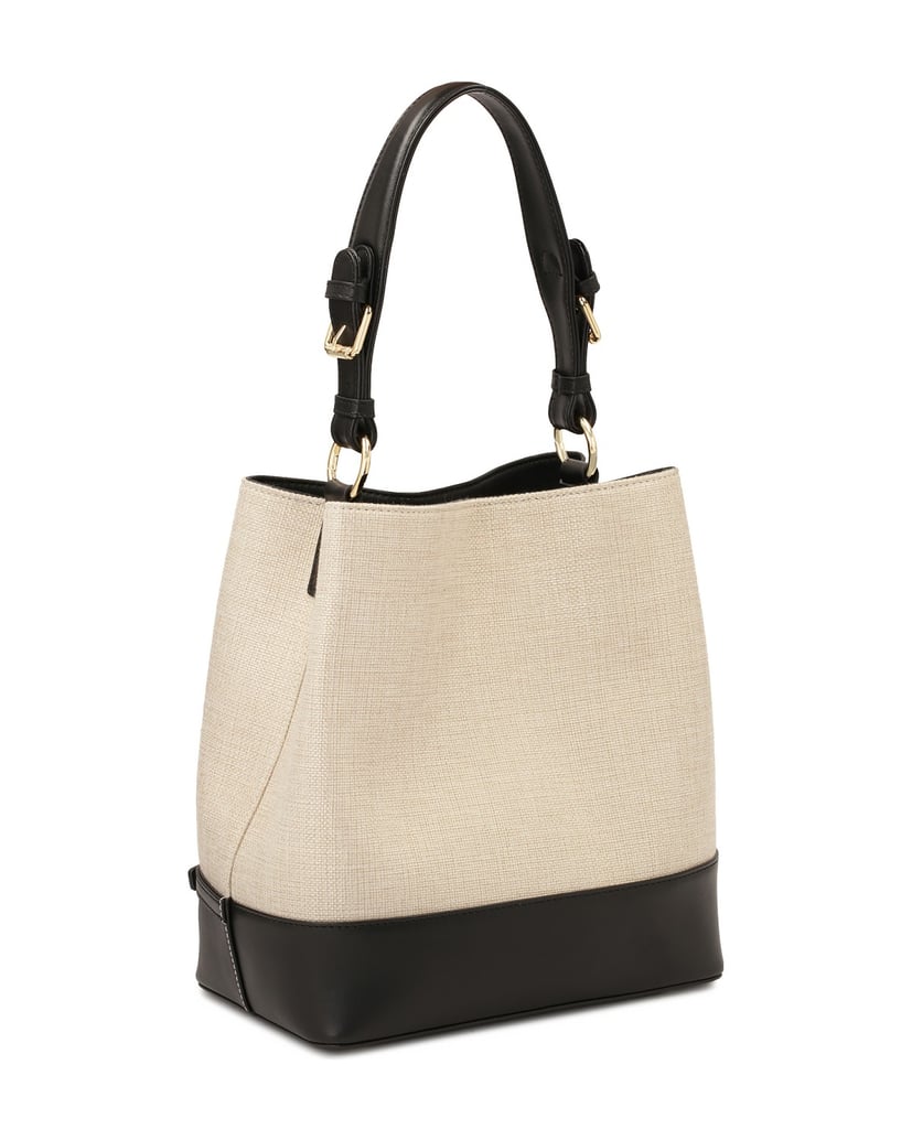 Kazar-Handtasche-aus-Canvas-Stoff-und-schwarzem-Leder-beige