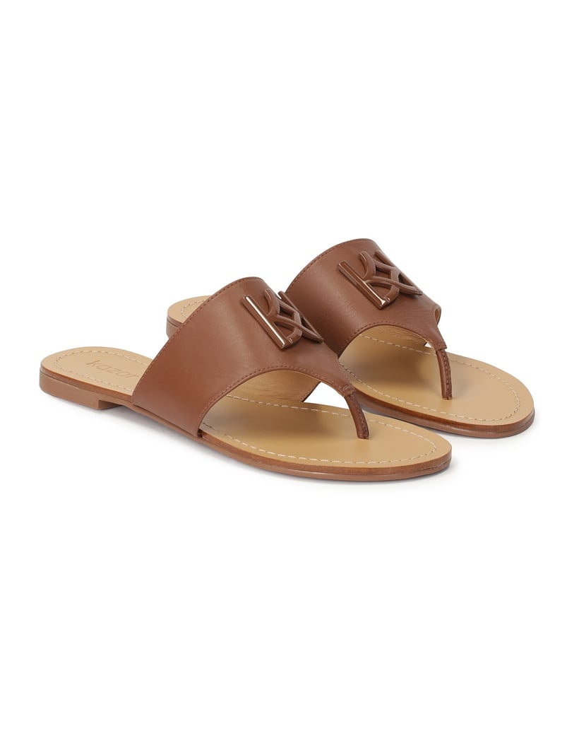Kazar-KAZAR-Flip-Flops-aus-Leder-mit-Monogramm-braun