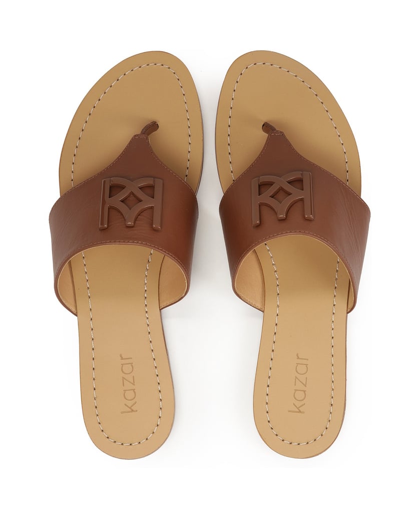 Kazar-KAZAR-Flip-Flops-aus-Leder-mit-Monogramm-braun