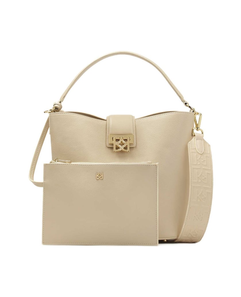 Kazar-Cremefarbene-Handtasche-mit-gestepptem-Boden-und-zwei-Trägern-weiss