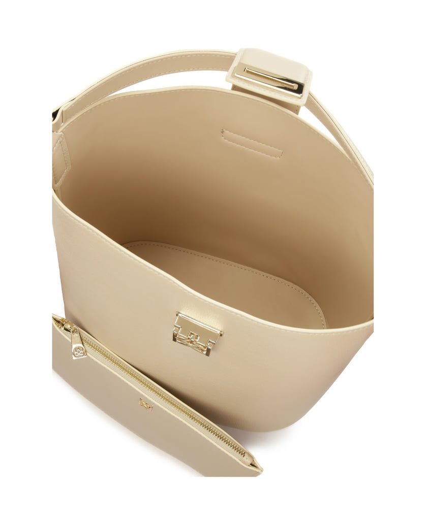 Kazar-Cremefarbene-Handtasche-mit-gestepptem-Boden-und-zwei-Trägern-weiss