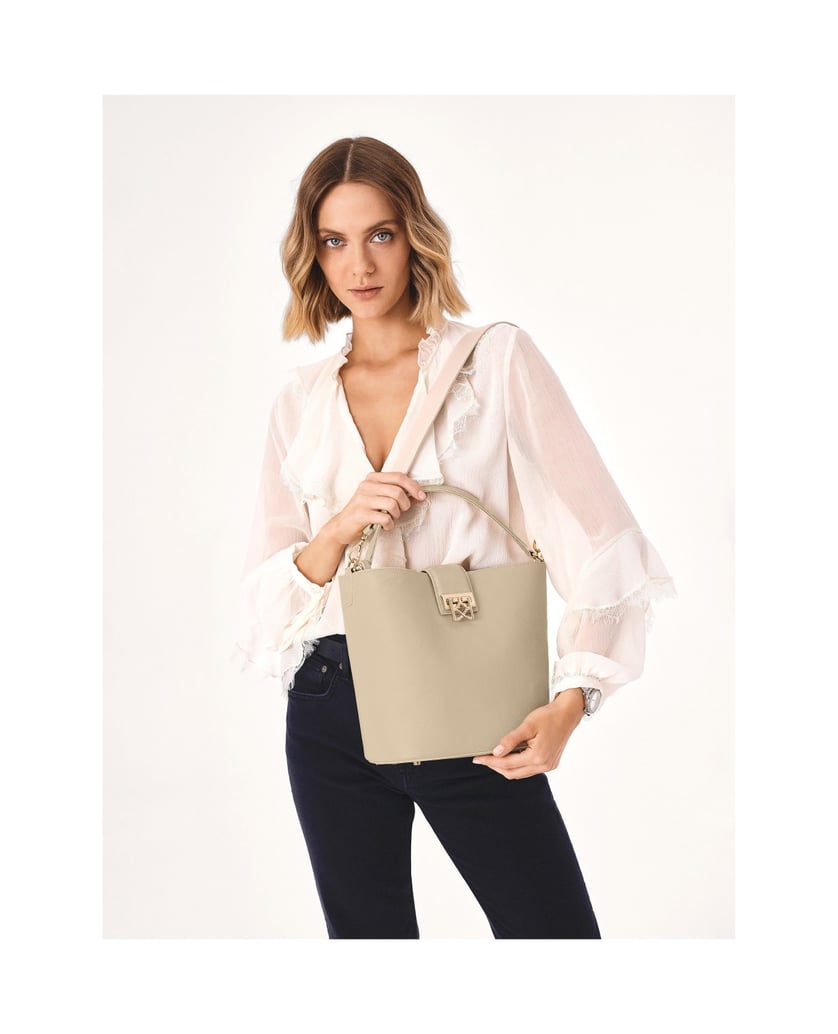 Kazar-Cremefarbene-Handtasche-mit-gestepptem-Boden-und-zwei-Trägern-weiss