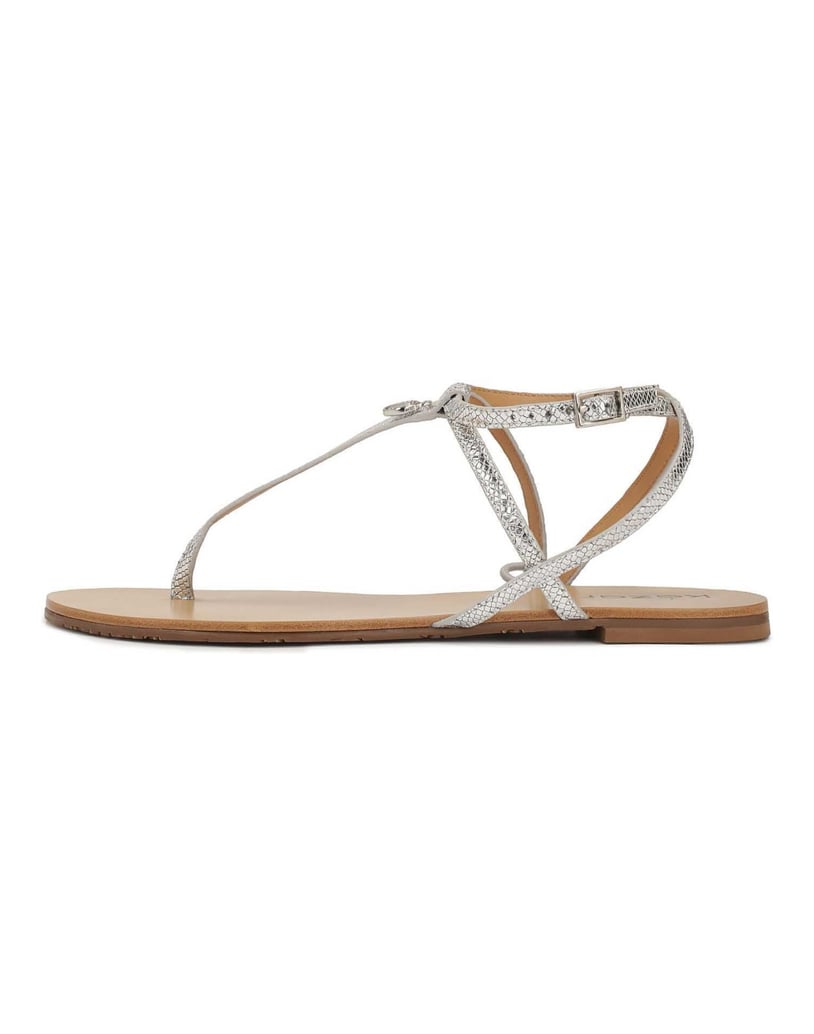 Kazar-Flache-Sandalen-aus-Leder-mit-Silberprägung-silber