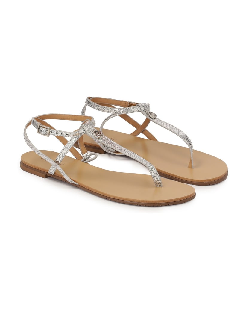 Kazar-Flache-Sandalen-aus-Leder-mit-Silberprägung-silber