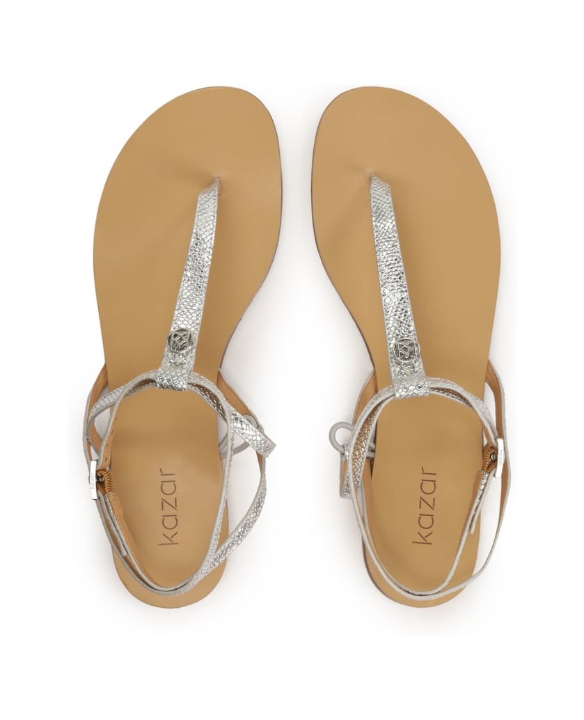 Kazar-Flache-Sandalen-aus-Leder-mit-Silberprägung-silber