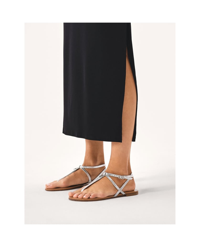 Kazar-Flache-Sandalen-aus-Leder-mit-Silberprägung-silber