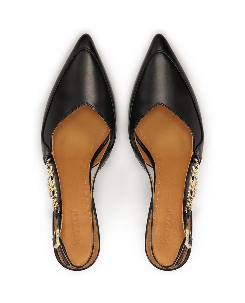 Kazar-Schwarze-Slingback-Pumps-mit-Metallmonogramm-schwarz
