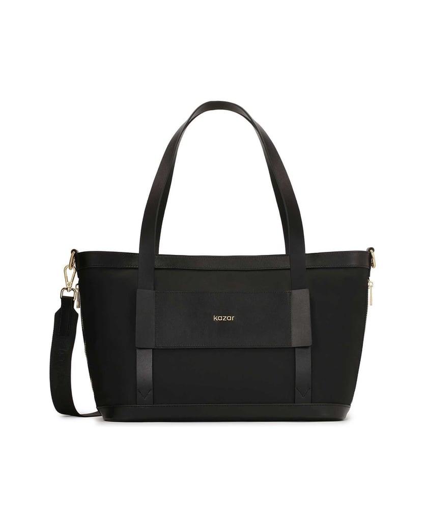 Kazar-Handtasche-aus-Gewebe-und-Leder-mit-Griffen-und-Schnürchen-schwarz