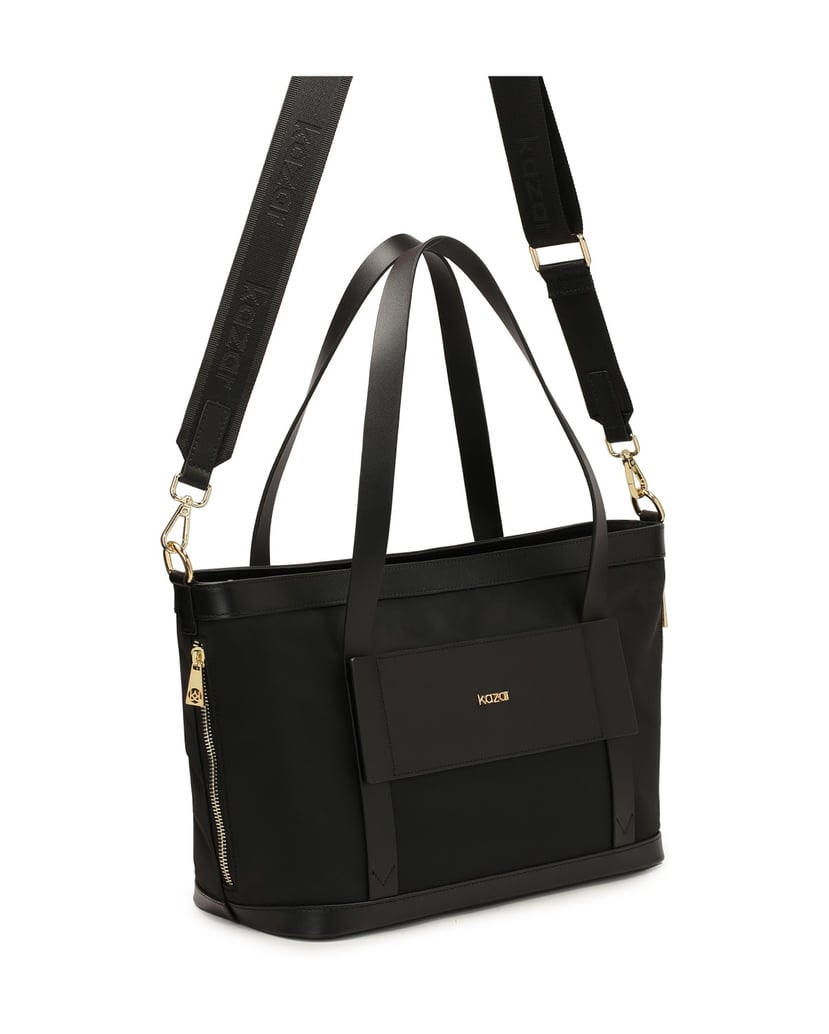 Kazar-Handtasche-aus-Gewebe-und-Leder-mit-Griffen-und-Schnürchen-schwarz