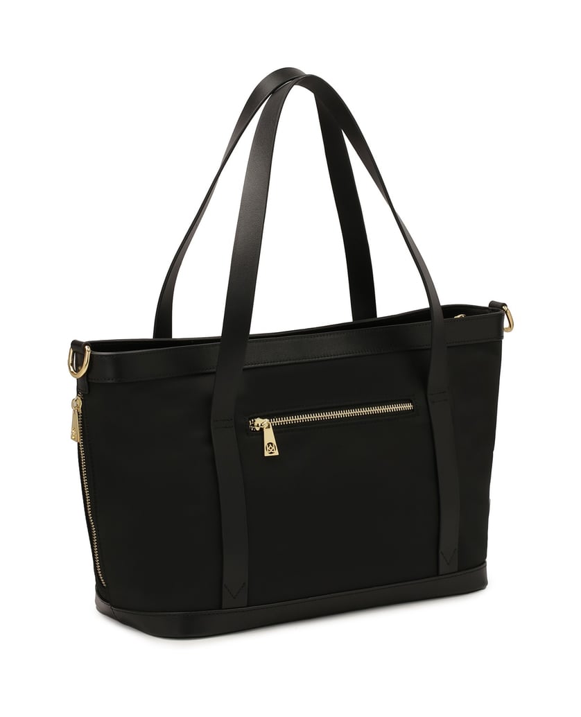 Kazar-Handtasche-aus-Gewebe-und-Leder-mit-Griffen-und-Schnürchen-schwarz