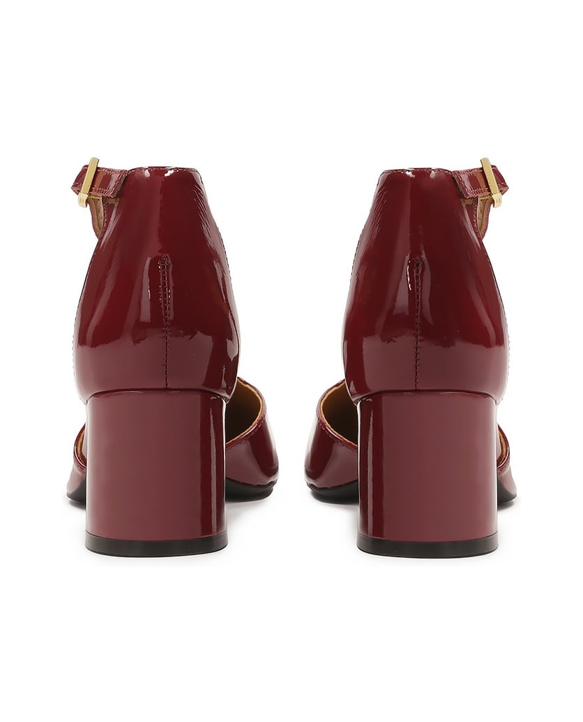 Kazar-Kastanienbraune-Pumps-mit-halboffenem-Schaft-aus-Lackleder-rot