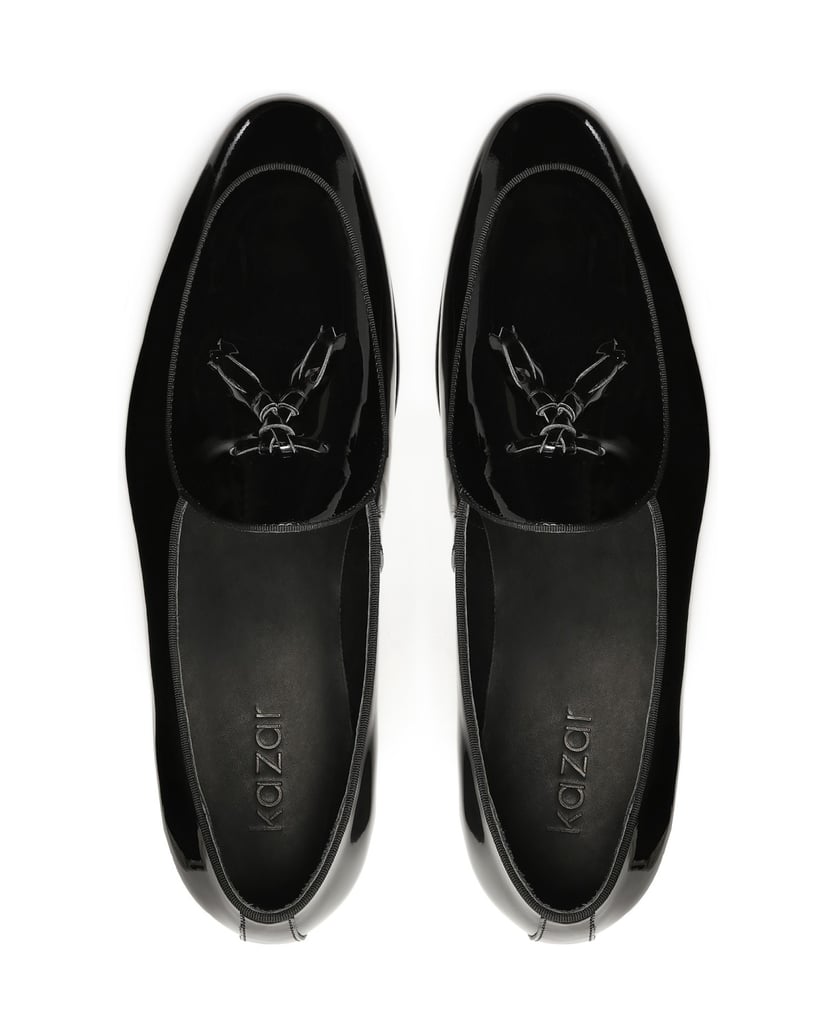 Kazar-Schwarze-Lack-Slipper-mit-Quasten-schwarz