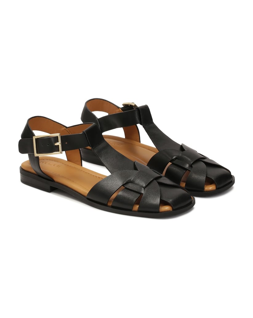 Kazar-Schwarze-Ledersandalen-mit-integrierter-Front-schwarz