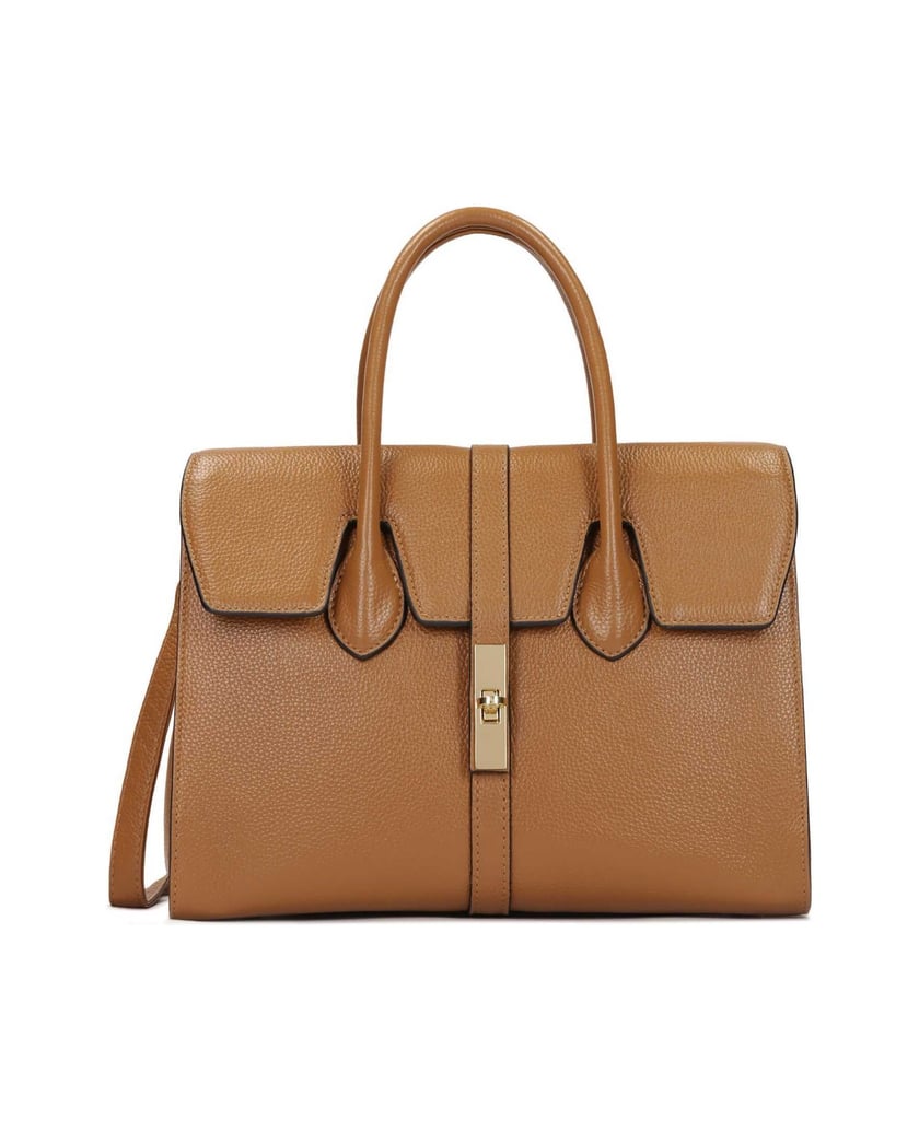 Kazar-Lederhandtasche-mit-feiner-Klappe-und-Schließe-camel