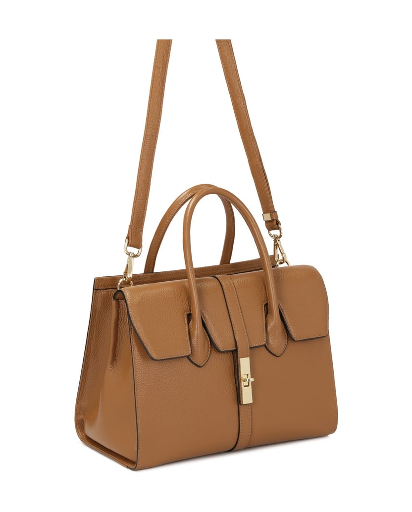 Kazar-Lederhandtasche-mit-feiner-Klappe-und-Schließe-camel