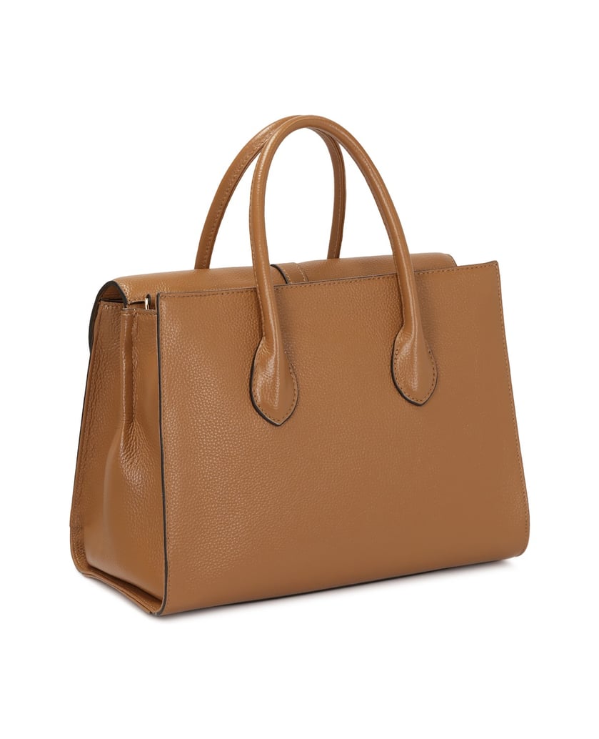Kazar-Lederhandtasche-mit-feiner-Klappe-und-Schließe-camel