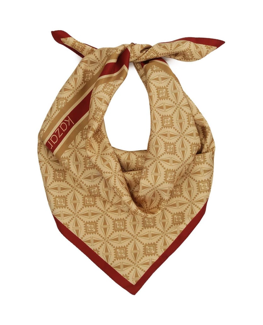 Kazar-Beigefarbener-Seidenschal-mit-Autorenmuster-beige