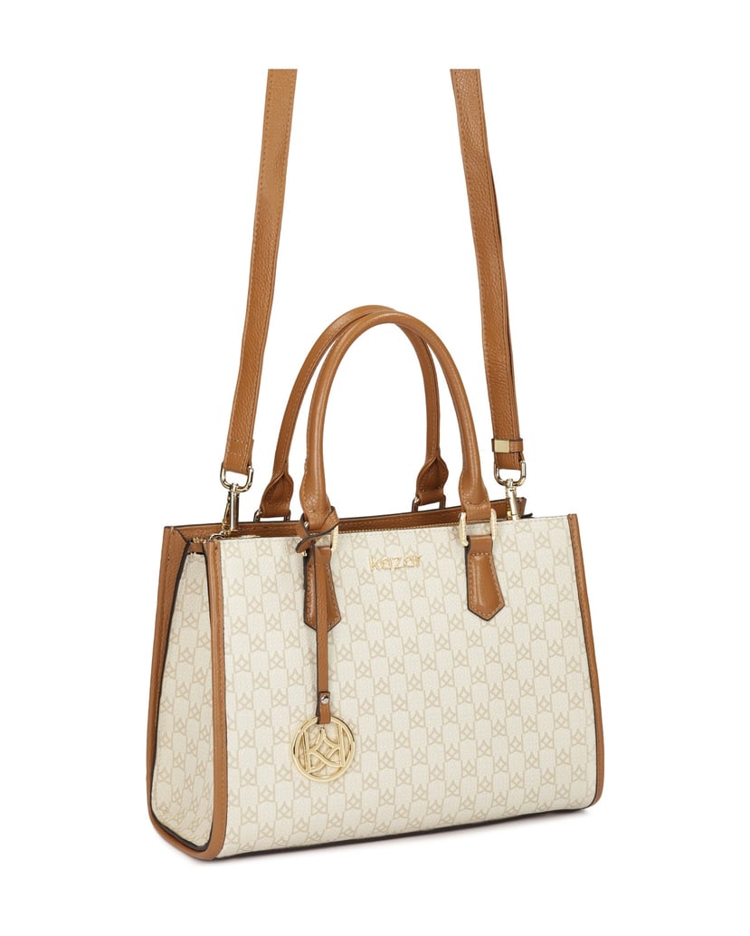 Kazar-Handtasche-mit-zwei-mit-Monogrammen-verzierten-Griffen-weiss