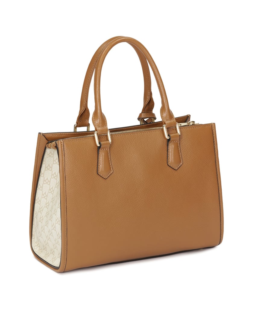 Kazar-Handtasche-mit-zwei-mit-Monogrammen-verzierten-Griffen-weiss