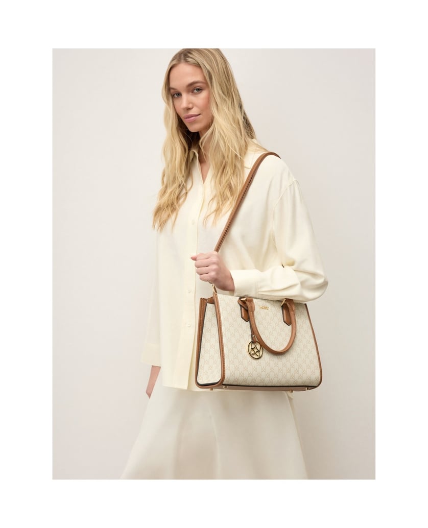 Kazar-Handtasche-mit-zwei-mit-Monogrammen-verzierten-Griffen-weiss