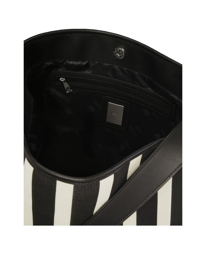 Kazar-Große-gestreifte-Handtasche-aus-Stoff-und-Leder-schwarz