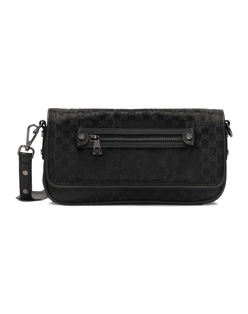 Kazar-Kleine-Posttasche-aus-Textil-mit-Monogrammen-schwarz