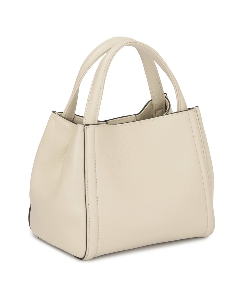 Kazar-Weiche-cremefarbene-Handtasche-mit-geprägtem-Monogramm-auf-dem-Riemen-weiss