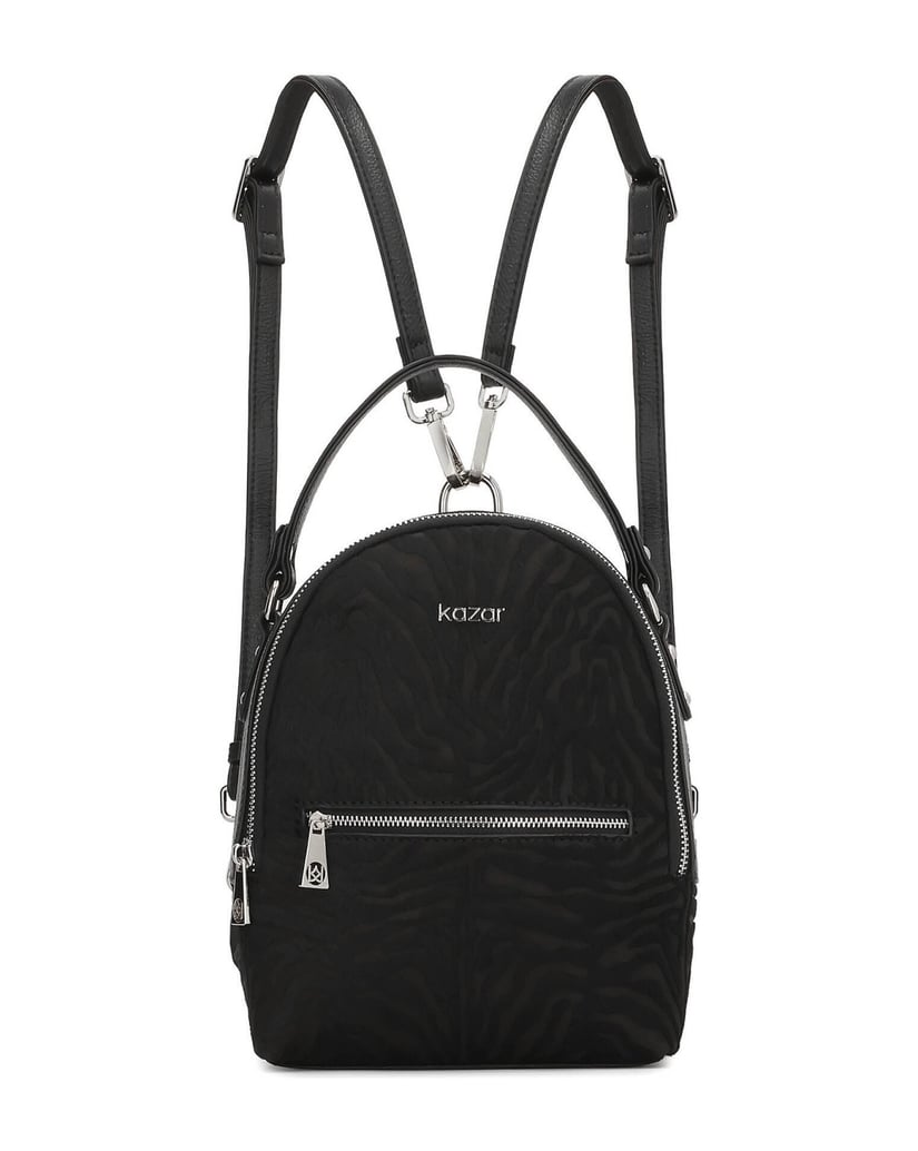 Kazar-Schwarzer-Lederrucksack-mit-Borsten-und-Tierprint-schwarz