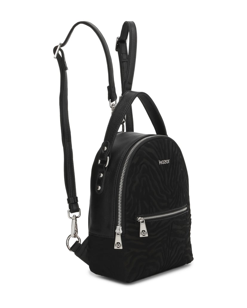 Kazar-Schwarzer-Lederrucksack-mit-Borsten-und-Tierprint-schwarz