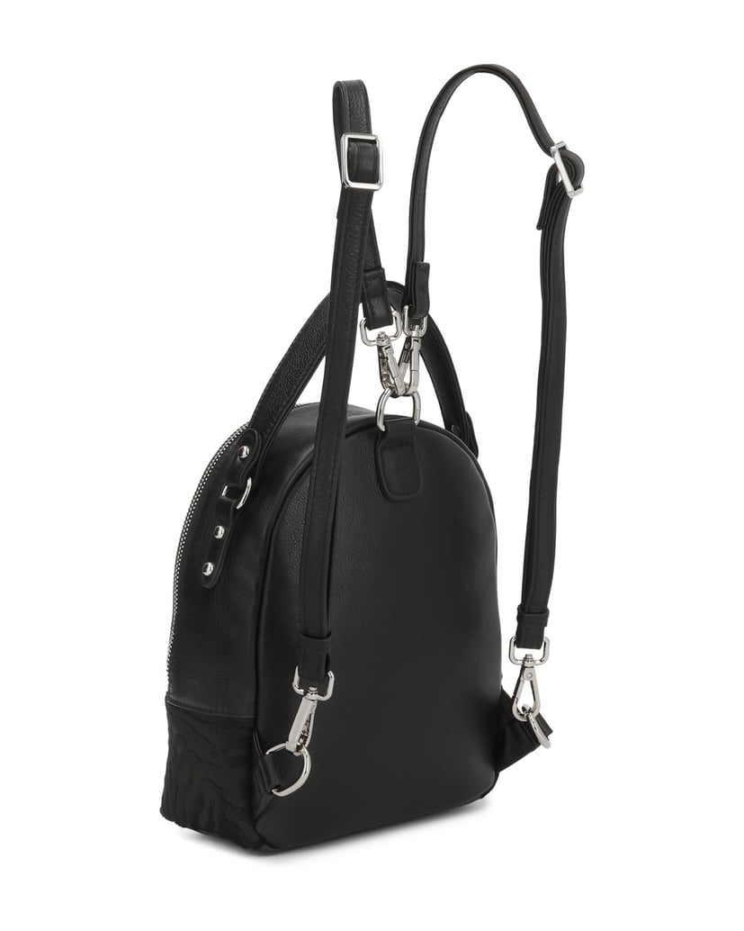 Kazar-Schwarzer-Lederrucksack-mit-Borsten-und-Tierprint-schwarz
