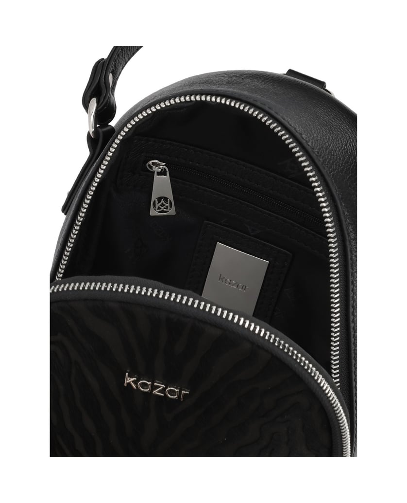 Kazar-Schwarzer-Lederrucksack-mit-Borsten-und-Tierprint-schwarz