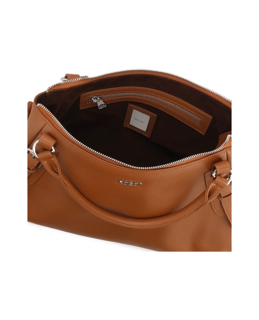 Kazar-Hellbraune-Lederhandtasche-mit-Griffen-und-silbernen-Details-camel
