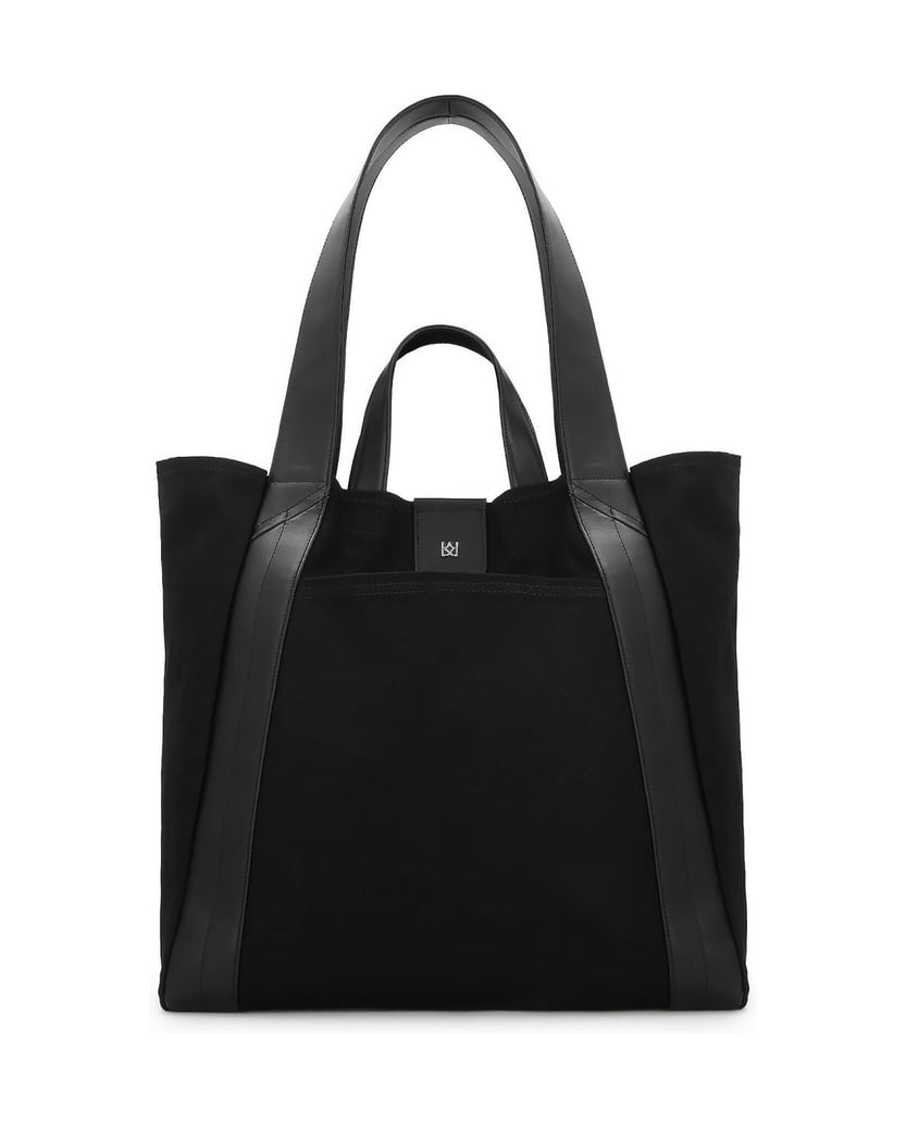 Kazar-Schwarze-Stofftasche-mit-doppelten-Ledergriffen-schwarz