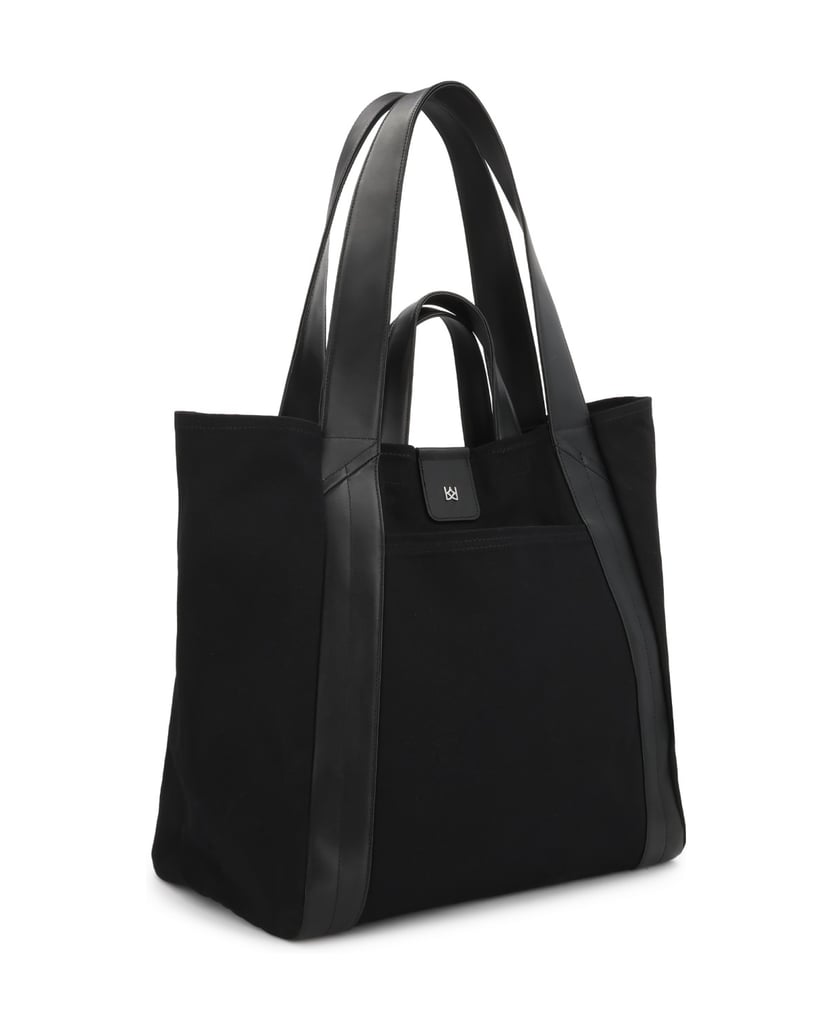 Kazar-Schwarze-Stofftasche-mit-doppelten-Ledergriffen-schwarz