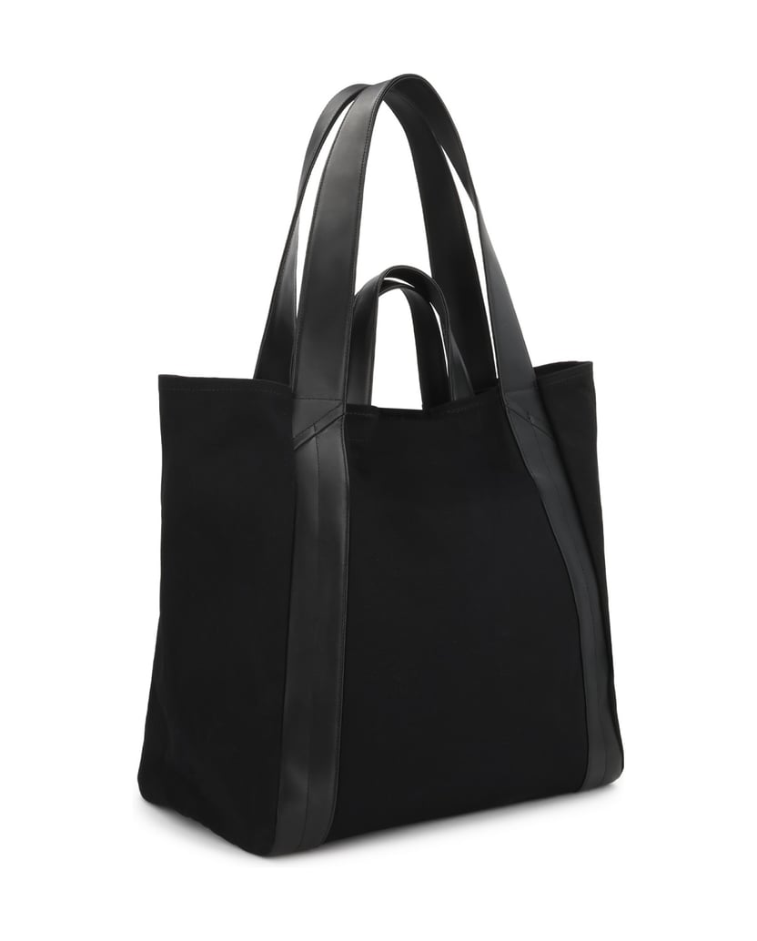 Kazar-Schwarze-Stofftasche-mit-doppelten-Ledergriffen-schwarz