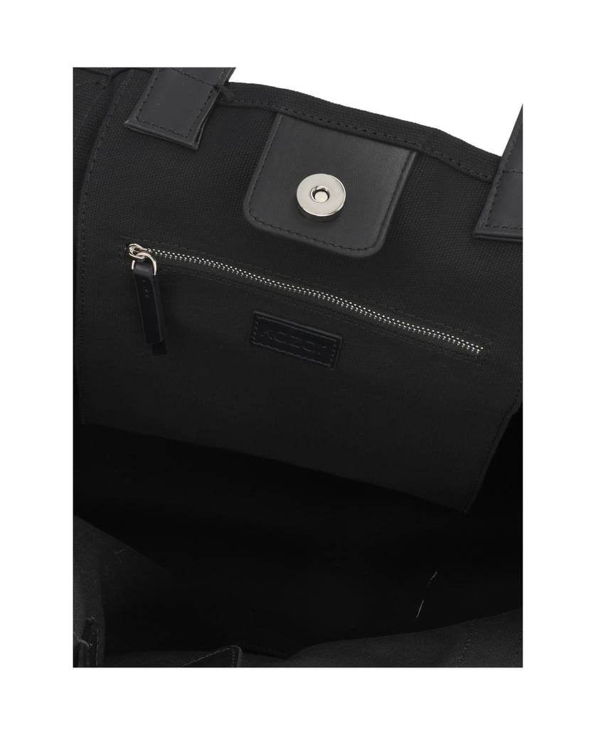 Kazar-Schwarze-Stofftasche-mit-doppelten-Ledergriffen-schwarz