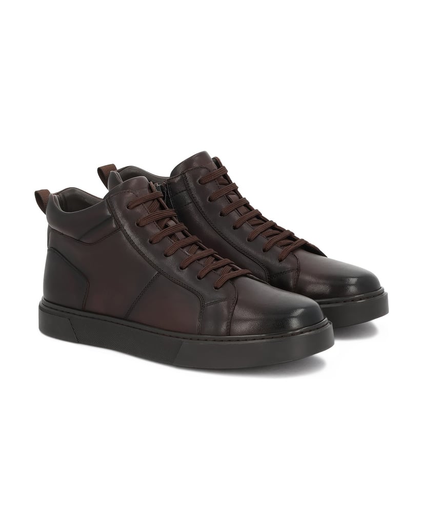 Kazar-Braune-Leder-Sneakers-mit-hohem-Schaft-braun