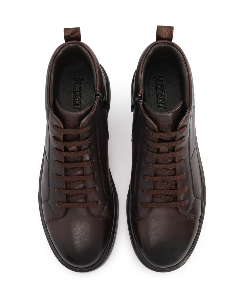 Kazar-Braune-Leder-Sneakers-mit-hohem-Schaft-braun