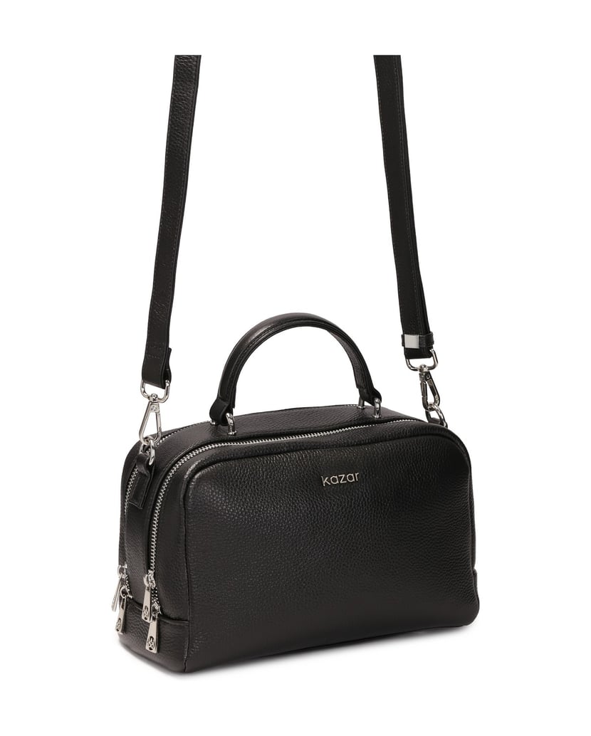 Kazar-Schwarze-Erbsenleder-Kofferhandtasche-mit-zwei-Fächern-schwarz