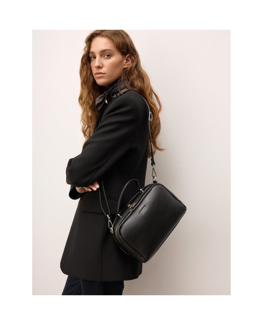 Kazar-Schwarze-Erbsenleder-Kofferhandtasche-mit-zwei-Fächern-schwarz