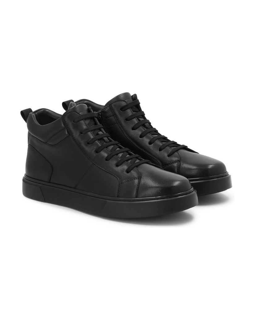 Kazar-Schwarze-Knöchelsneaker-aus-Naturleder-schwarz
