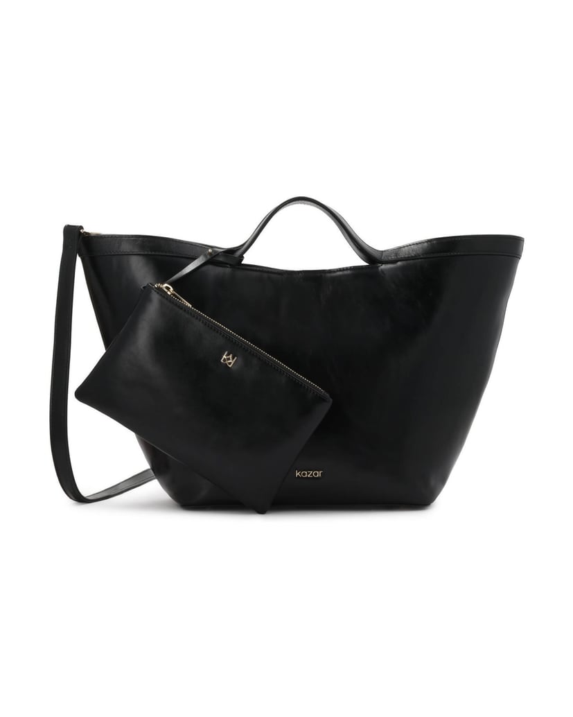 Kazar-Elegante-schwarze-Lederhandtasche-mit-goldenem-Logo-schwarz