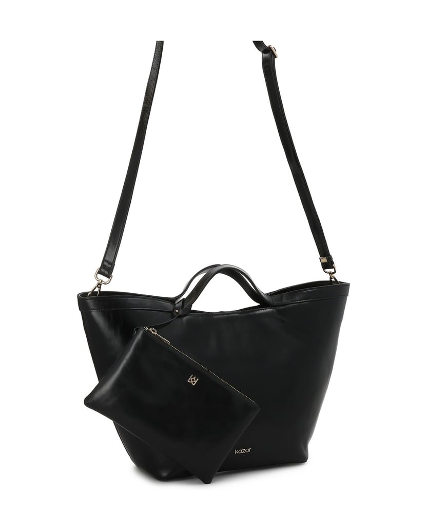 Kazar-Elegante-schwarze-Lederhandtasche-mit-goldenem-Logo-schwarz