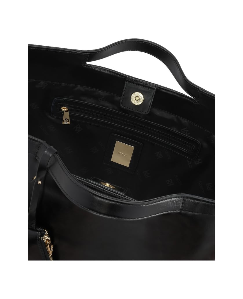Kazar-Elegante-schwarze-Lederhandtasche-mit-goldenem-Logo-schwarz