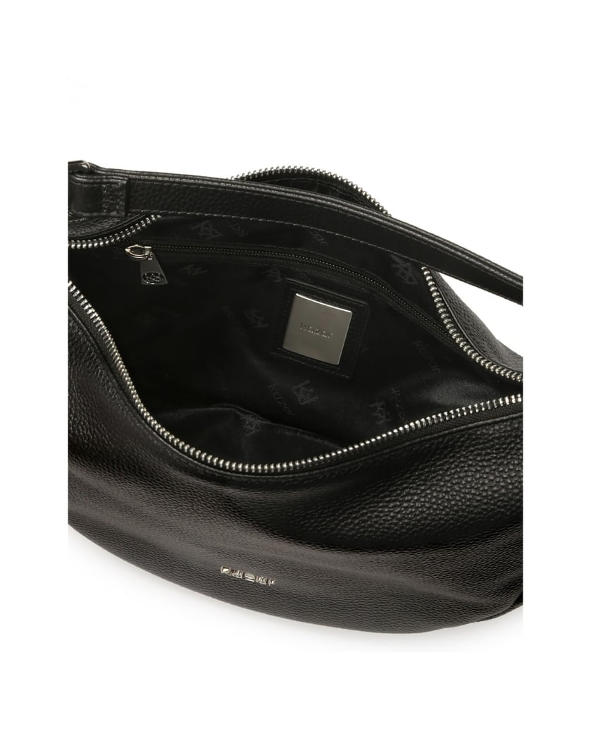 Kazar-Schwarze-runde-Lederhandtasche-schwarz
