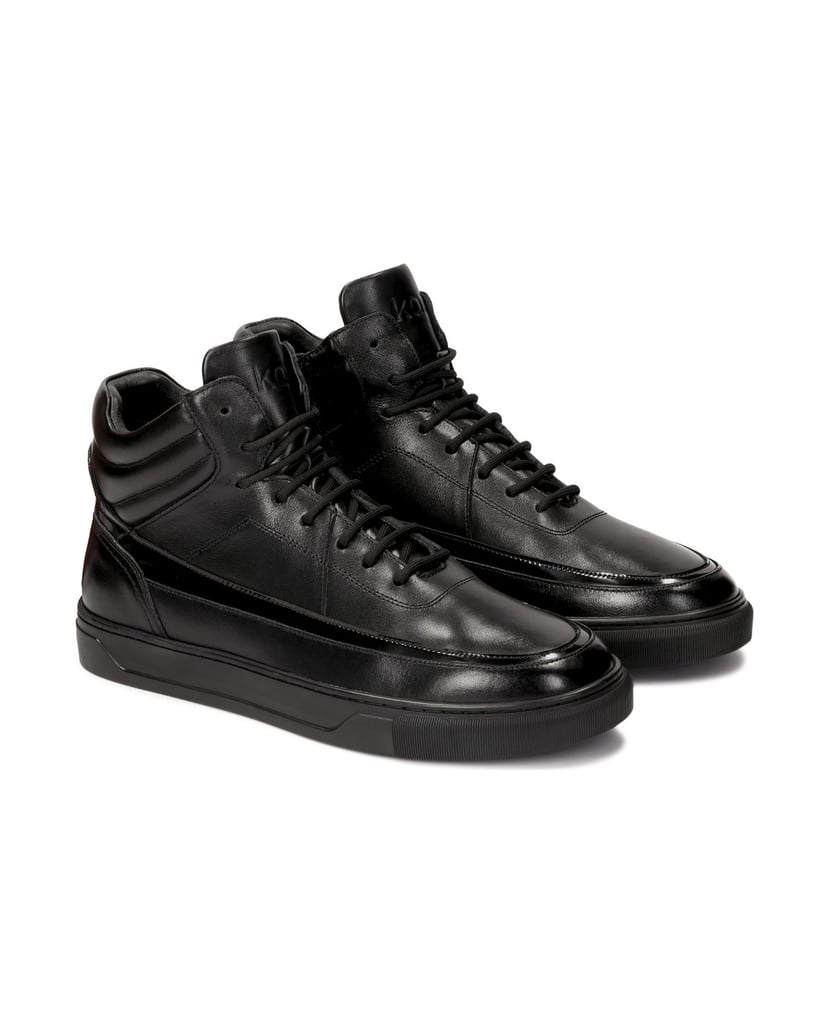 Kazar-Sneakers-aus-Leder-mit-hohem-Reißverschluss-und-Schnürung-am-Schaft-schwarz