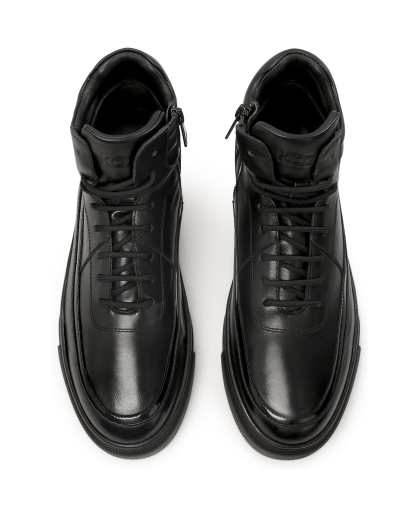 Kazar-Sneakers-aus-Leder-mit-hohem-Reißverschluss-und-Schnürung-am-Schaft-schwarz